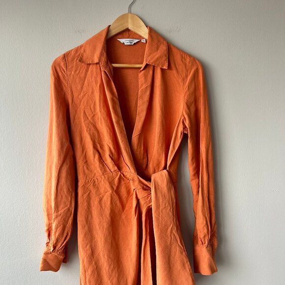 & Other Stories Wrap Midi Dress Rust Orange Women’s Size 4 Long Sleeve - Picture 3 of 9